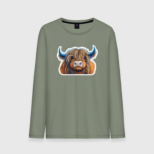 Мужской лонгслив Шотландский волосатый бык / Авокадо – фото 1