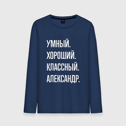 Мужской лонгслив Умный хороший классный Александр / Тёмно-синий – фото 1