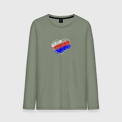 Лонгслив хлопковый мужской Сердце на фоне триколора, цвет: авокадо