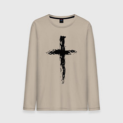 Лонгслив хлопковый мужской Крест волнистый графика, цвет: миндальный