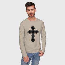 Лонгслив хлопковый мужской Крест православный христианский, цвет: миндальный — фото 2