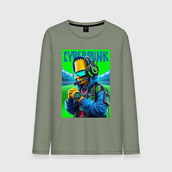 Лонгслив хлопковый мужской Cyber Bart Simpson - ai art fantasy, цвет: авокадо