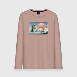 Лонгслив хлопковый мужской Монстр горы Фудзи, цвет: пыльно-розовый