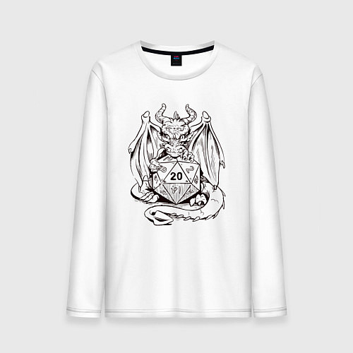 Мужской лонгслив Дракончик обнимает игральную кость / Белый – фото 1