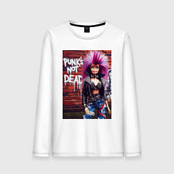 Лонгслив хлопковый мужской Punks not dead - cool Barbie ai art, цвет: белый