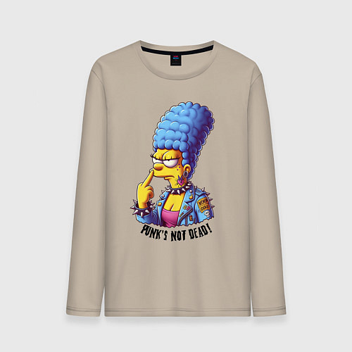 Мужской лонгслив Marge Simpson - punks not dead motto / Миндальный – фото 1