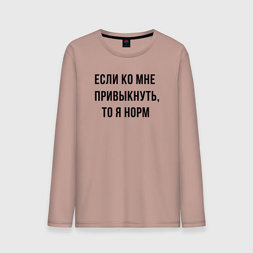 Мужской лонгслив Если ко мне привыкнуть то я норм / Пыльно-розовый – фото 1