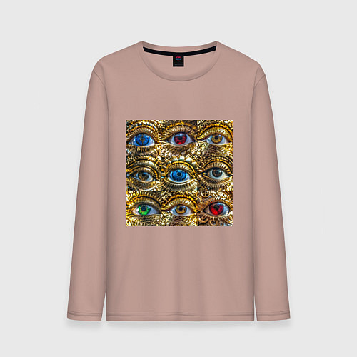 Мужской лонгслив Золотые глаза разного цвета в стиле стимпанк / Пыльно-розовый – фото 1
