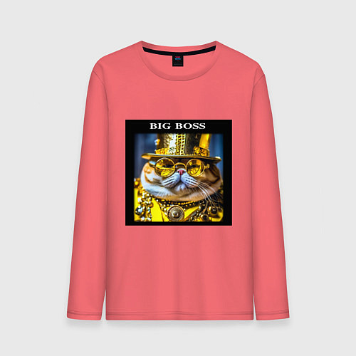 Мужской лонгслив Рыжий кот барон в стиле стимпанк: big boss / Коралловый – фото 1