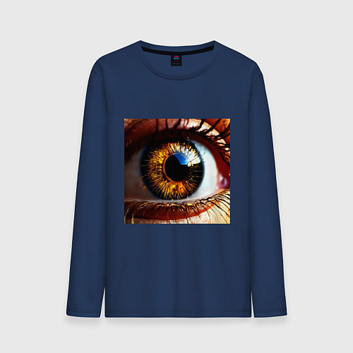 Мужской лонгслив Золотой карий глаз в стиле стимпанк / Тёмно-синий – фото 1