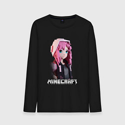 Лонгслив хлопковый мужской Minecraft девушка розовые волосы, цвет: черный