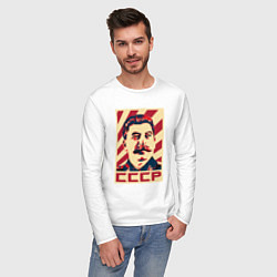 Лонгслив хлопковый мужской СССР Сталин, цвет: белый — фото 2