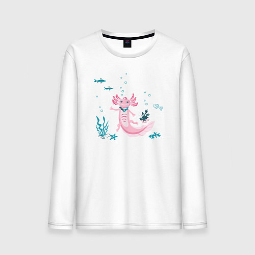 Мужской лонгслив Аксолотль и подводный мир / Белый – фото 1