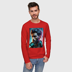 Лонгслив хлопковый мужской Cyber dude - ai art, цвет: красный — фото 2