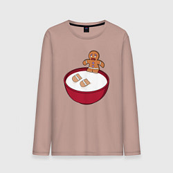 Лонгслив хлопковый мужской Человечек пряник, цвет: пыльно-розовый