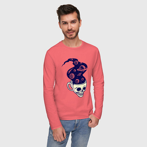 Мужской лонгслив Dead drink space skull / Коралловый – фото 3