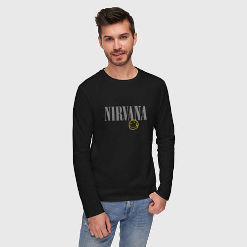 Мужской лонгслив Nirvana logo smile / Черный – фото 3
