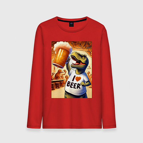 Мужской лонгслив I love beer - ai art / Красный – фото 1