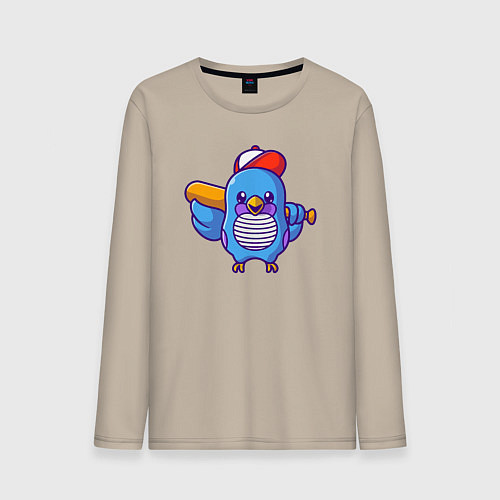 Мужской лонгслив Птичка бейсболист / Миндальный – фото 1