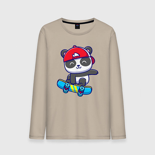 Мужской лонгслив Panda skater / Миндальный – фото 1