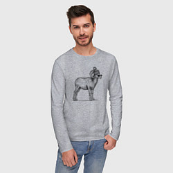 Лонгслив хлопковый мужской Баран в шапке с помпоном, цвет: меланж — фото 2