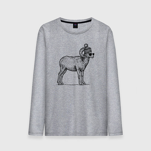 Мужской лонгслив Баран в шапке с помпоном / Меланж – фото 1