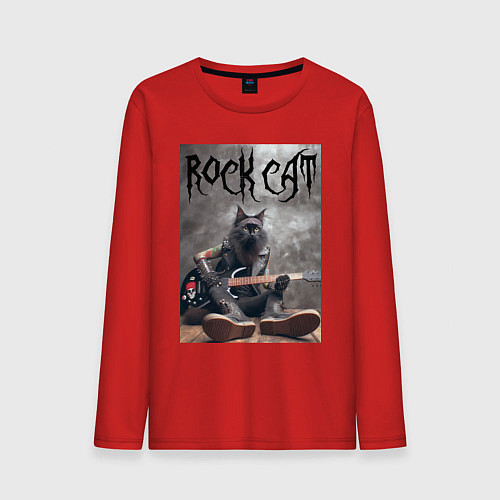 Мужской лонгслив Rock cat - ai art / Красный – фото 1