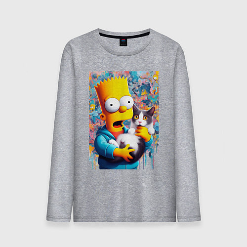 Мужской лонгслив Bart Simpson with a kitten - ai art / Меланж – фото 1