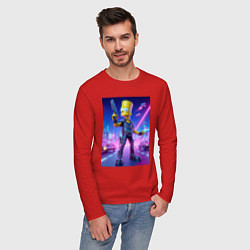 Лонгслив хлопковый мужской Cyber Bart - neon glow ai art, цвет: красный — фото 2