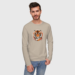 Лонгслив хлопковый мужской Тигр в ретро стиле, цвет: миндальный — фото 2