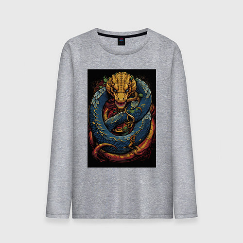 Мужской лонгслив Муай тай синий дракон / Меланж – фото 1