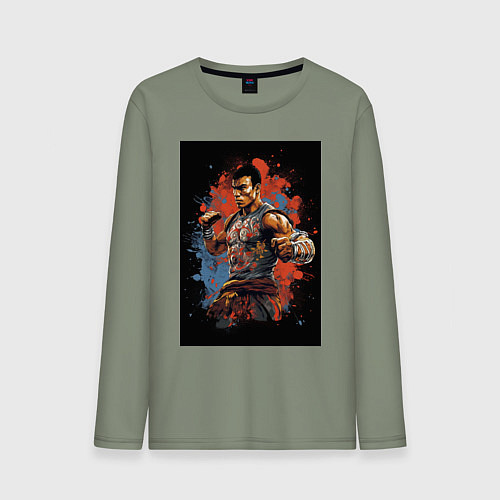 Мужской лонгслив Тайский боец / Авокадо – фото 1
