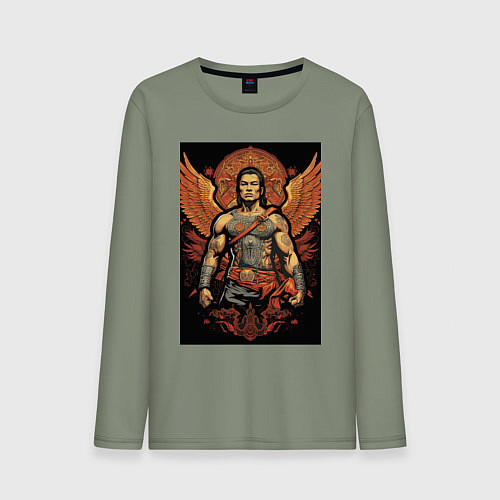 Мужской лонгслив Боец и крылья / Авокадо – фото 1