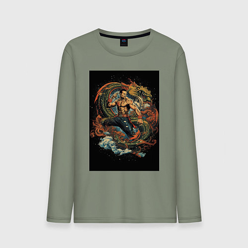 Мужской лонгслив Муай Тай боец и зеленый дракон / Авокадо – фото 1