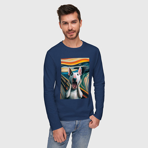 Мужской лонгслив Булли в картине крик - нейросеть / Тёмно-синий – фото 3