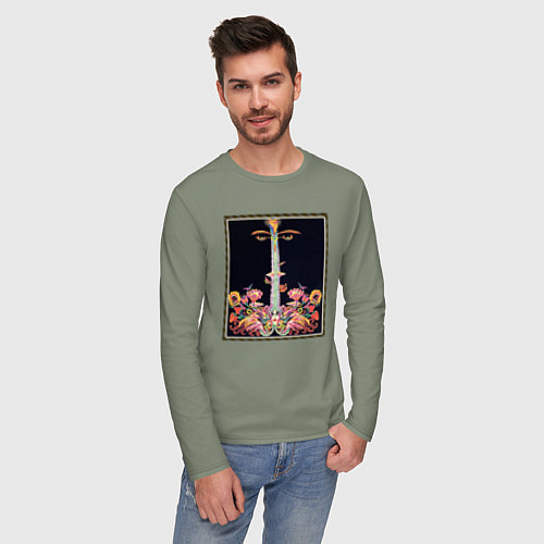 Мужской лонгслив Абстракные лица, цветы и ноты / Авокадо – фото 3