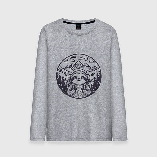 Мужской лонгслив Ленивец турист с рюкзаком / Меланж – фото 1