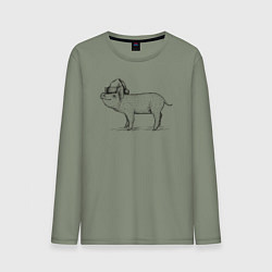 Лонгслив хлопковый мужской Новогодний минипиг, цвет: авокадо