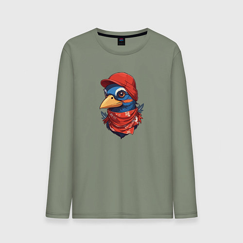 Мужской лонгслив Голубь в бандане в стиле хип хоп / Авокадо – фото 1