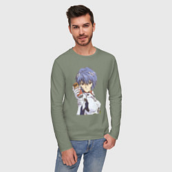 Лонгслив хлопковый мужской Евангелион Рей Аянами и банка, цвет: авокадо — фото 2