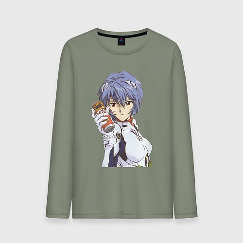 Мужской лонгслив Евангелион Рей Аянами и банка / Авокадо – фото 1