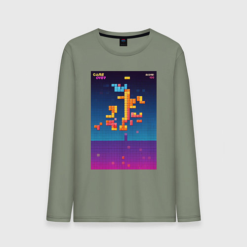 Мужской лонгслив Синтвейв тетрис / Авокадо – фото 1