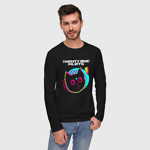 Мужской лонгслив Twenty One Pilots rock star cat / Черный – фото 3