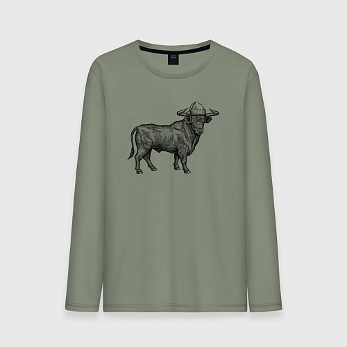 Мужской лонгслив Бык в новогодней шапке / Авокадо – фото 1