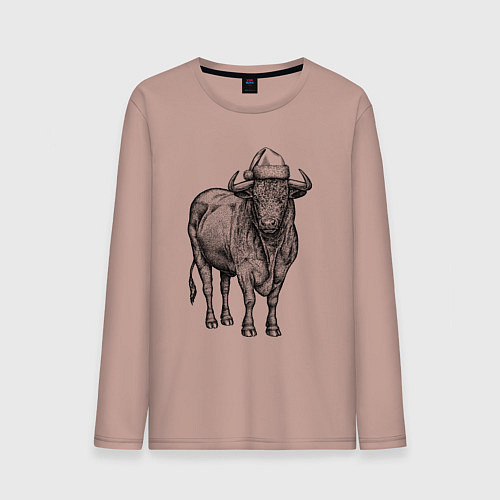 Мужской лонгслив Новогодний бык / Пыльно-розовый – фото 1