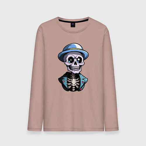 Мужской лонгслив Скелет в синей шляпе / Пыльно-розовый – фото 1
