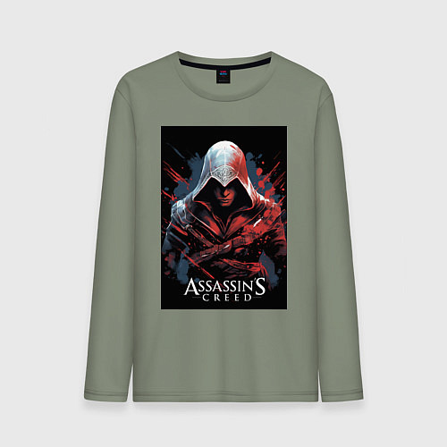 Мужской лонгслив Assassins creed красные пятна / Авокадо – фото 1