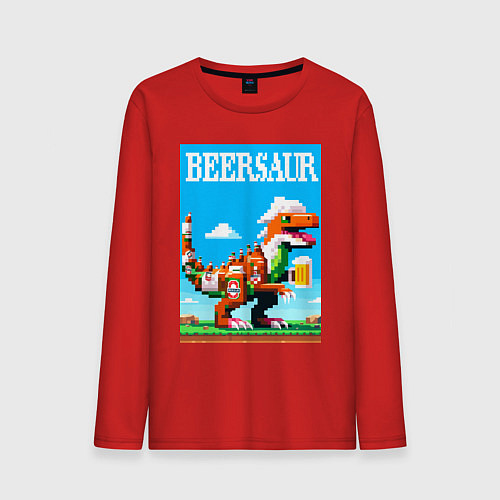 Мужской лонгслив Beersaur - pixel art / Красный – фото 1