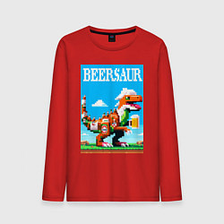 Лонгслив хлопковый мужской Beersaur - pixel art, цвет: красный