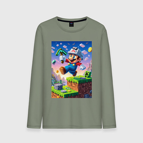 Мужской лонгслив Марио и Майнкрафт - коллаба / Авокадо – фото 1